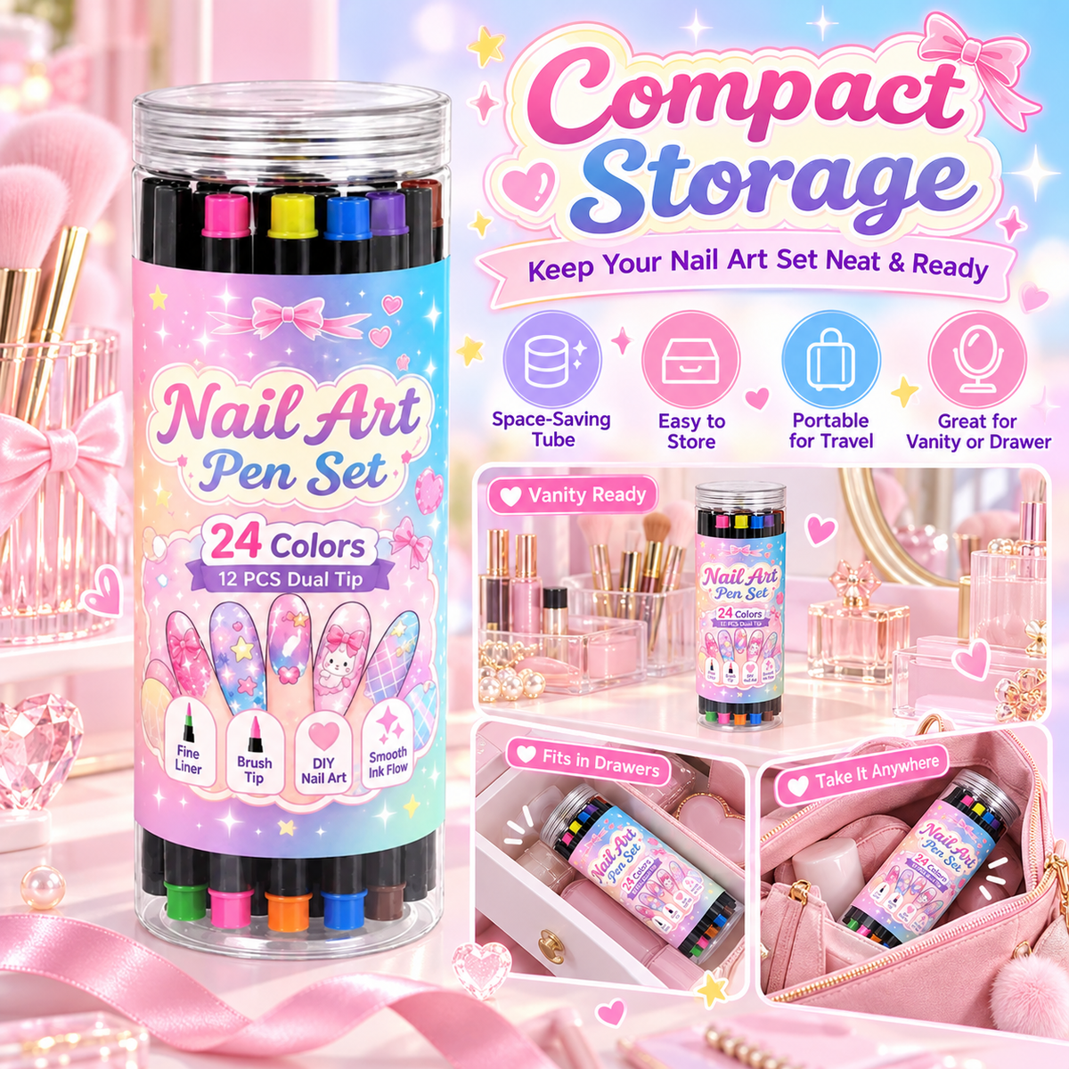 24-Color Nail Art Pen Set – Create Your Own Nail Designs at Home