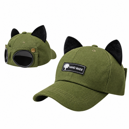 Retro Baseball Aviator Cap with Sunglasses-Inspired Detail – Classic & Cat Ear Styles