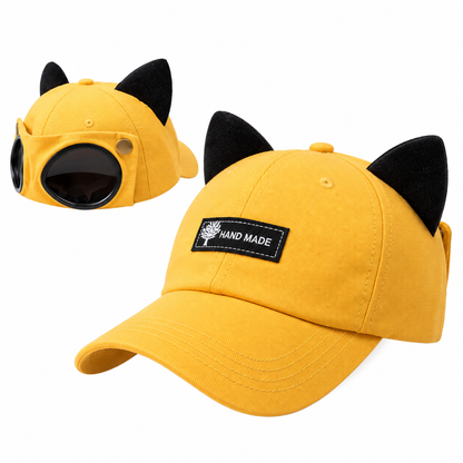 Retro Baseball Aviator Cap with Sunglasses-Inspired Detail – Classic & Cat Ear Styles
