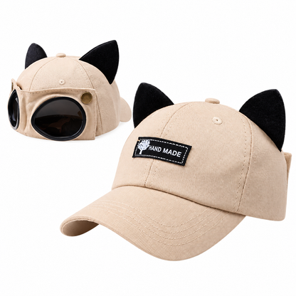Retro Baseball Aviator Cap with Sunglasses-Inspired Detail – Classic & Cat Ear Styles
