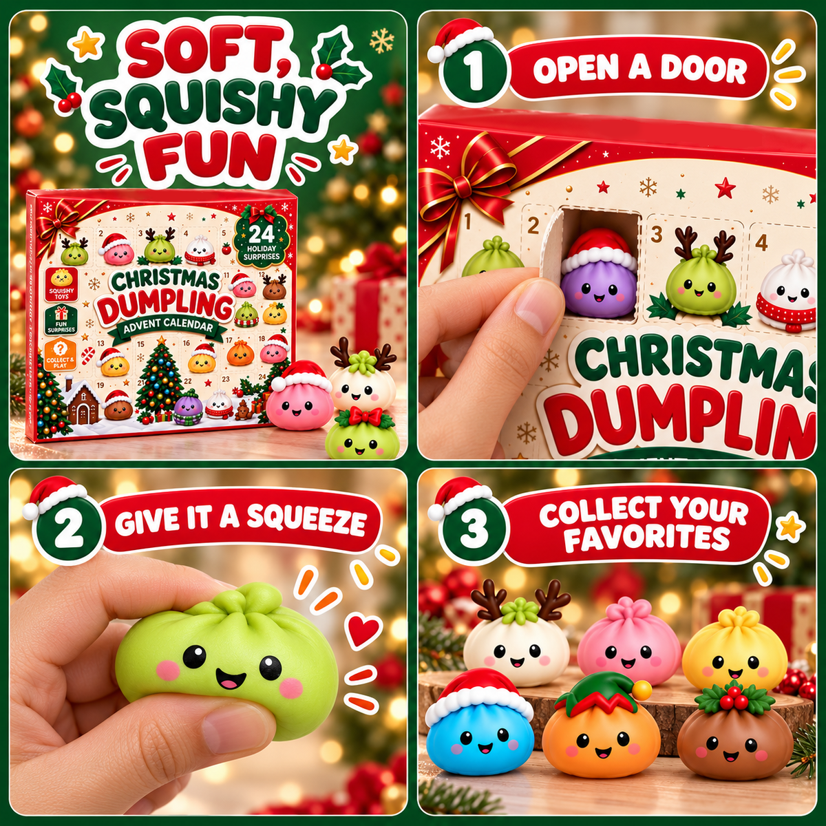 2026 Christmas Advent Calendar - 24 Surprise Kawaii Mini Food Squeeze Toys, Cute Soft Sensory Figures, Stress Relief Holiday Countdown Gift