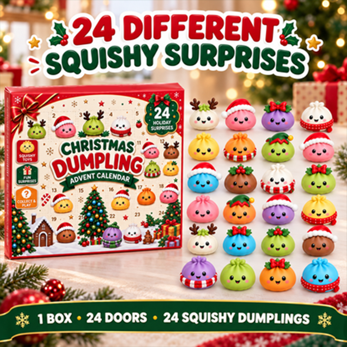 2026 Christmas Advent Calendar - 24 Surprise Kawaii Mini Food Squeeze Toys, Cute Soft Sensory Figures, Stress Relief Holiday Countdown Gift