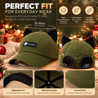 Retro Baseball Aviator Cap with Sunglasses-Inspired Detail – Classic & Cat Ear Styles