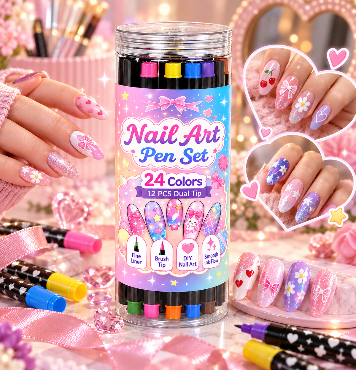 24-Color Nail Art Pen Set – Create Your Own Nail Designs at Home
